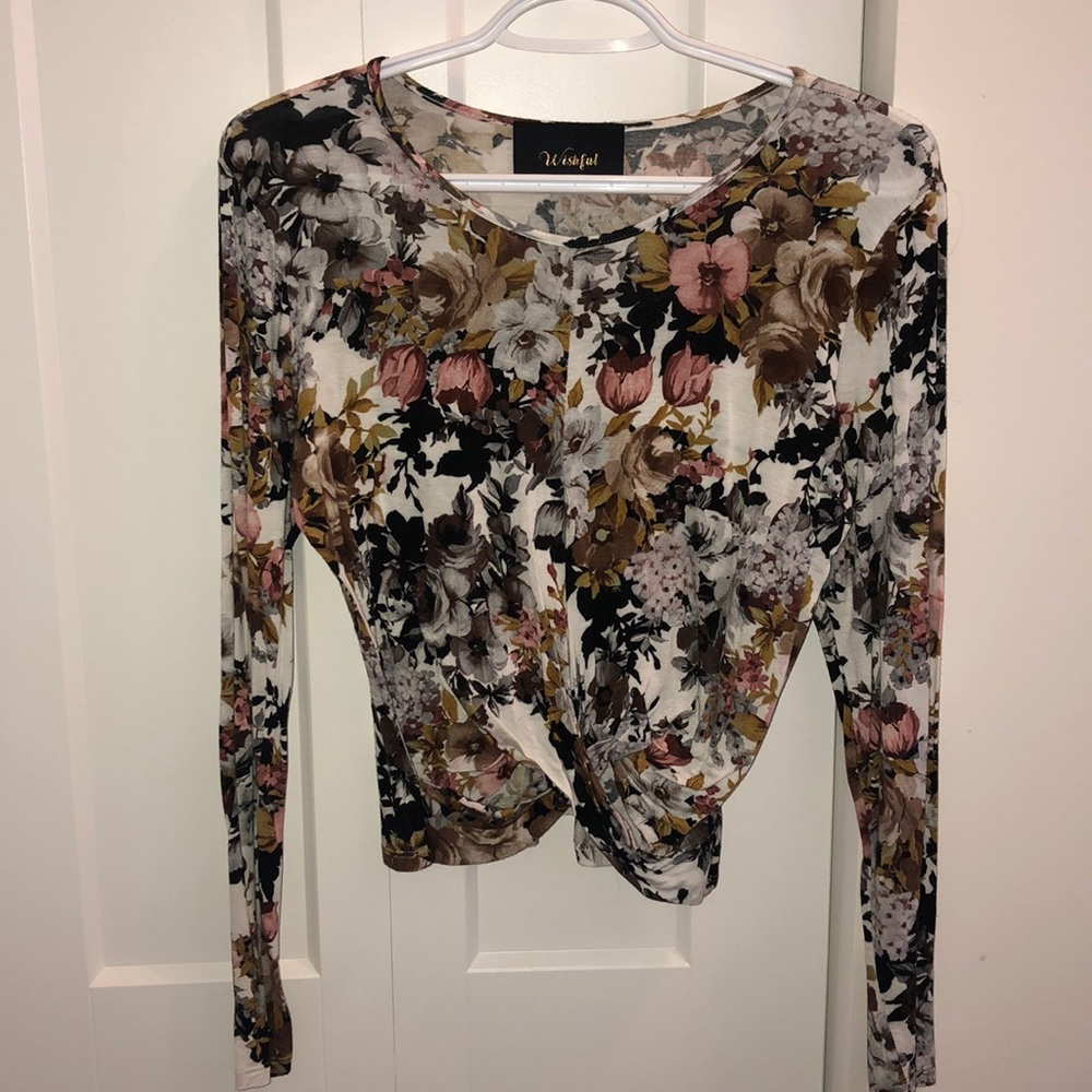 Floral Long Crop Top With Crisscross Detail